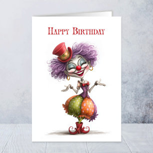 Verjaardagskaart met vrolijke clown-dame kaart