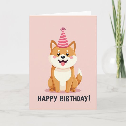 Verjaardagskaart met vrolijke hond en hoed kaart (Voorkant)