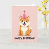 Verjaardagskaart met vrolijke hond en hoed kaart (Gele Bloem)