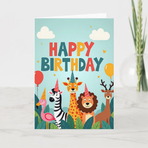 Verjaardagskaart met vrolijke jungle dieren kaart