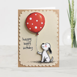 Verjaardagskaart met vrolijke puppy en ballon kaart