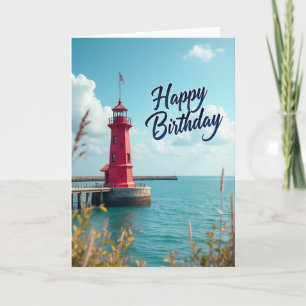 Verjaardagskaart met vrolijke rode vuurtoren kaart