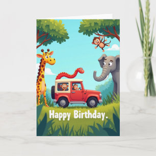 Verjaardagskaart met vrolijke safari kaart