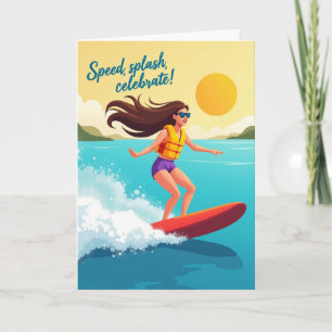 Verjaardagskaart met vrolijke surfer kaart