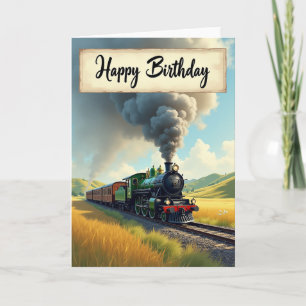 Verjaardagskaart met vrolijke trein kaart