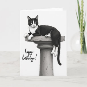 Verjaardagskaart met vrolijke Tuxedo-kat Kaart