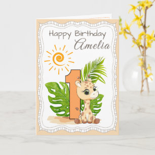 Verjaardagskaart met watercolor dieren voor de 1e kaart