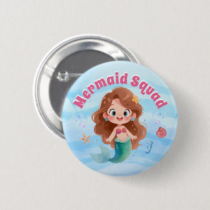 Verjaardagskaart met waterverf zeemeermin onder ze ronde button 5,7 cm