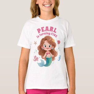 Verjaardagskaart met waterverf zeemeermin onder ze t-shirt