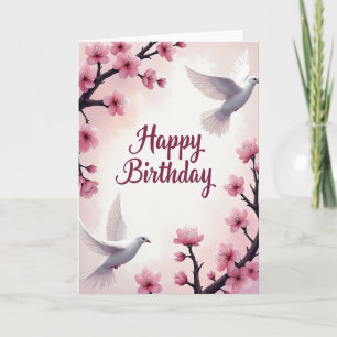 Verjaardagskaart met zachte bloemen en vogels kaart
