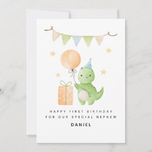 Verjaardagskaart neef 1 jaar Cute Watercolor Dinos Kaart