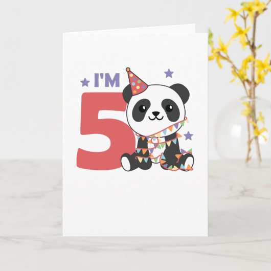 Verjaardagskaart panda voor kinderen 5 jaar kaart (Gele Bloem)
