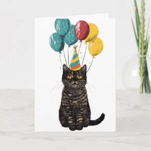 Verjaardagskaart Party Cat – Mooie Zwarte Kat met Kaart