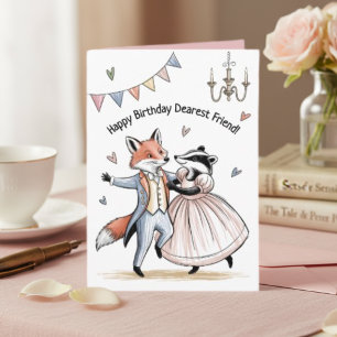 Verjaardagskaart Regency stijl Fox en Badger Ball Kaart