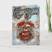 Verjaardagskaart schedel en rozen kaart (Voorkant)