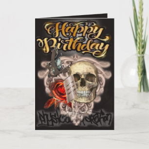 Verjaardagskaart schedel tattoo machine kaart