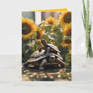 Verjaardagskaart schildpadden en zonnebloemen best feestdagen kaart