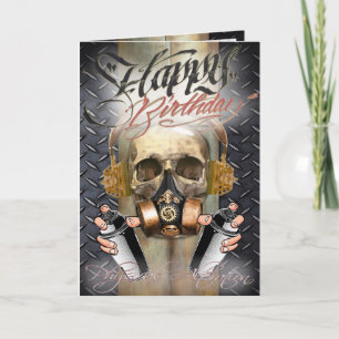 Verjaardagskaart steampunk\graffiti schedel kaart