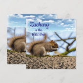 Verjaardagskaart Uitnodiging Eekhoorn "Wild One" E (Voorkant / Achterkant)