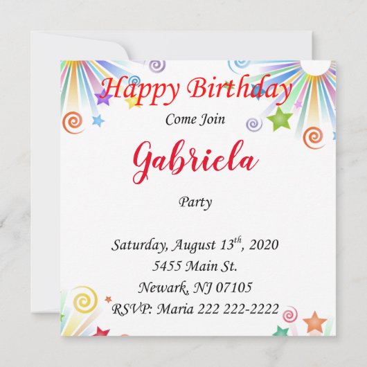 Verjaardagskaart uitnodiging eenhoorn (Achterkant)