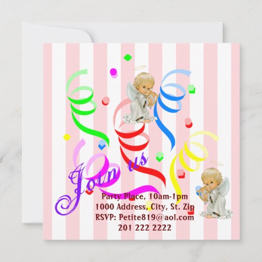 Verjaardagskaart uitnodiging engel roze (Achterkant)