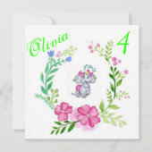 Verjaardagskaart Uitnodiging Olifant Bloemmotief (Voorkant)