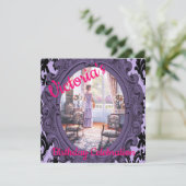 Verjaardagskaart uitnodiging Victoria (Staand voorkant)