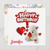 Verjaardagskaart uitnodiging Witte Teddibeer (Voorkant / Achterkant)