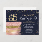 Verjaardagskaart voor 65e verjaardag met glitters briefkaart (Voorkant / Achterkant)