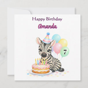 Verjaardagskaart voor 7 jarige meisjes zebra kaart
