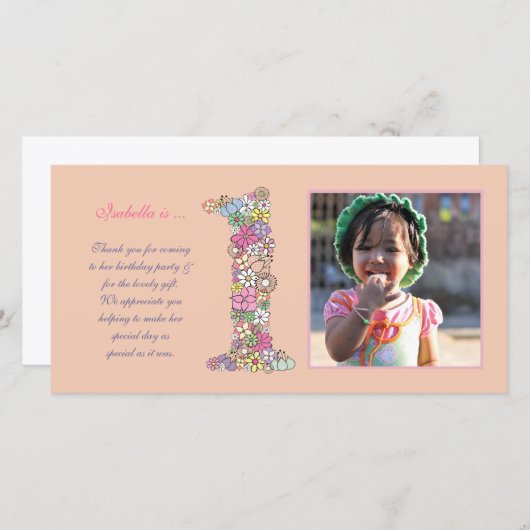 Verjaardagskaart voor baby meisjes 1e verjaardag d bedankkaart (Voorkant / Achterkant)