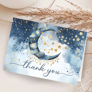 Verjaardagskaart voor baby shower 'Over The Moon' Bedankkaart