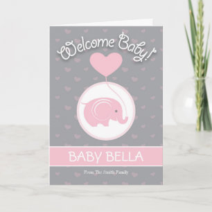 Verjaardagskaart voor babymeisje met olifant kaart