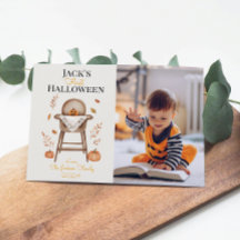 Verjaardagskaart voor baby's eerste Halloween met 