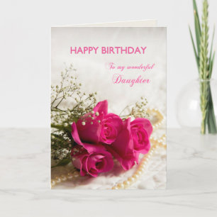Verjaardagskaart voor dochter met roze rozen kaart