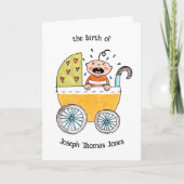 Verjaardagskaart voor een baby in een kinderwagen kaart (Voorkant)