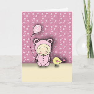 Verjaardagskaart voor een babymeisje dat 1 wordt kaart