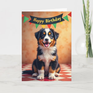 Verjaardagskaart voor een driekleurige pup kaart