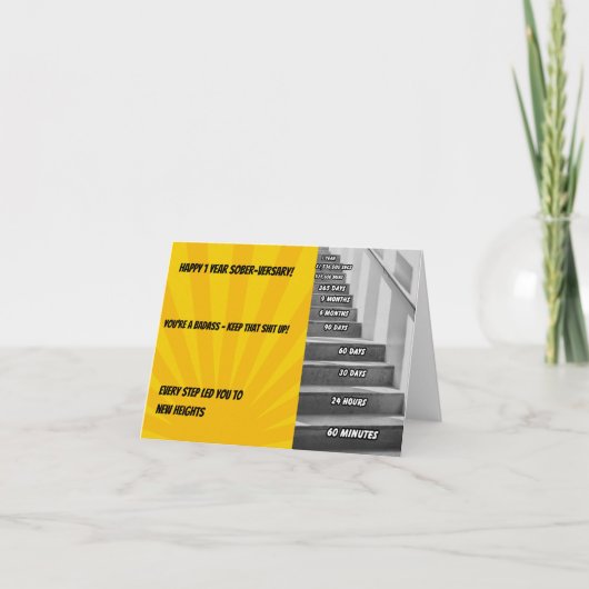 Verjaardagskaart voor één jaar nuchterheid/mijlpaa bedankkaart (Voorkant)