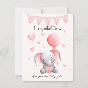 Verjaardagskaart voor een lieve olifant baby meisj briefkaart