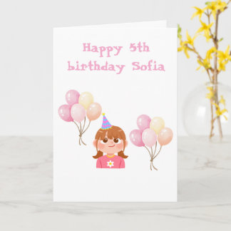 Verjaardagskaart voor een meisje van 5 jaar kaart