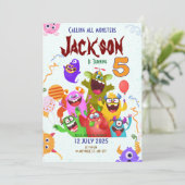 Verjaardagskaart voor een monsterfeestje save the date (Staand voorkant)