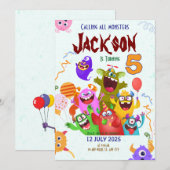 Verjaardagskaart voor een monsterfeestje save the date (Voorkant / Achterkant)