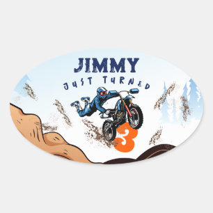 Verjaardagskaart voor een motorcross kind met stun ovale sticker