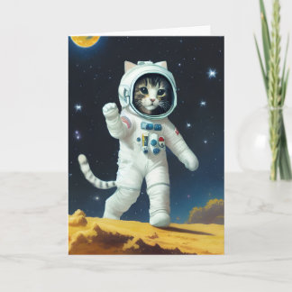 Verjaardagskaart voor een ruimtelijke kat die buit feestdagen kaart