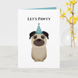 Verjaardagskaart voor honden, laten we feesten Pug Kaart