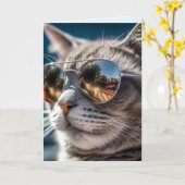 VERJAARDAGSKAART VOOR KAT MET ZONNEBRIL KAART (Gele Bloem)