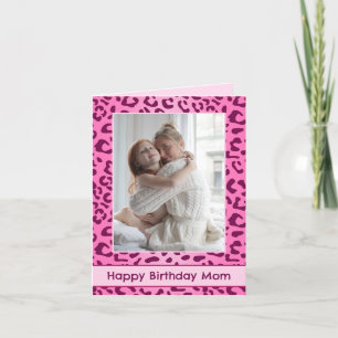 Verjaardagskaart voor mama met roze luipaardprint kaart
