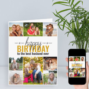 Verjaardagskaart voor man met 8 foto collage geper kaart