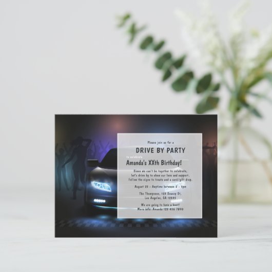Verjaardagskaart voor 's nachts een drive-by feest briefkaart (Staand voorkant)